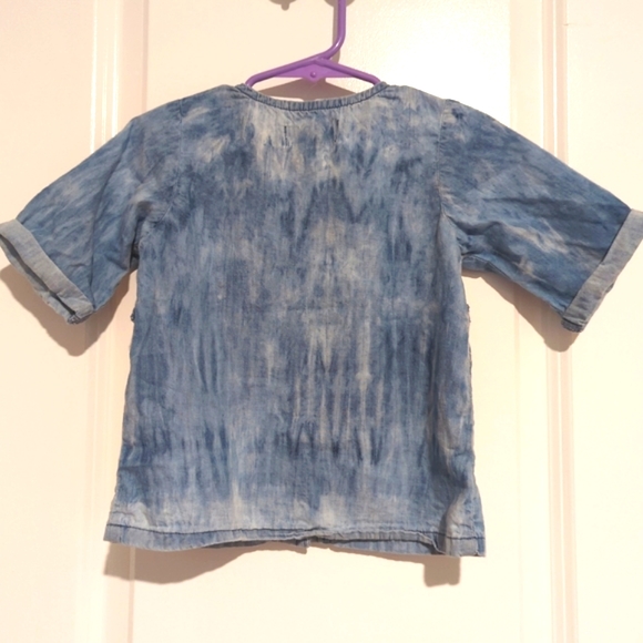 7 For All Mankind Girls Blue Short Sleeve Button-Down Shirt 3T Boho Cott… - Picture 3 of 9